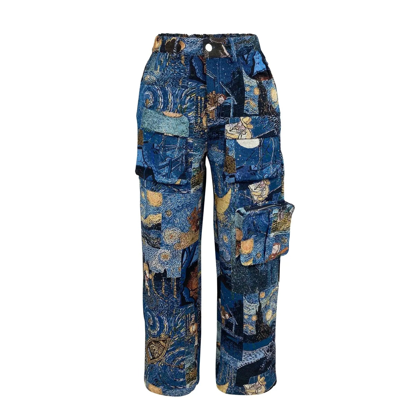 CM.YAYA Fashion Women Vintage 3D Print Wide Leg Jogger Pants 2025 Streetwear Cargo Active Hip Hop Straight Sweatpants Trousers
