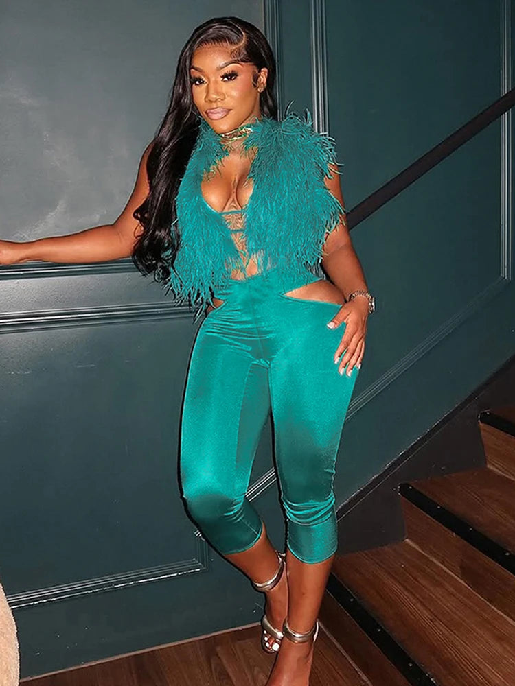 Weird Puss Furry Sexy 2 Piece Set Women Tracksuit Backless Tank Tops+High Waist Hollow Bike Shorts Nightclub Matching Outfits