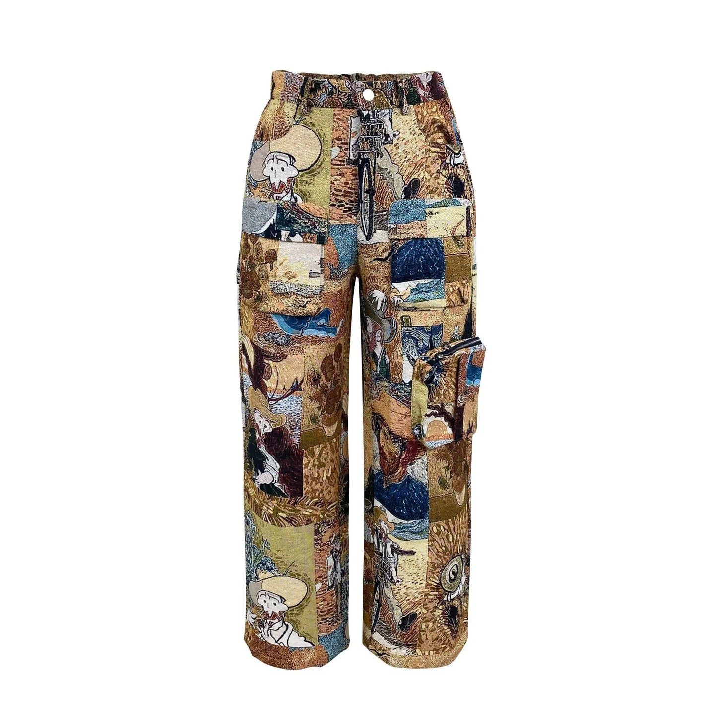 CM.YAYA Fashion Women Vintage 3D Print Wide Leg Jogger Pants 2025 Streetwear Cargo Active Hip Hop Straight Sweatpants Trousers