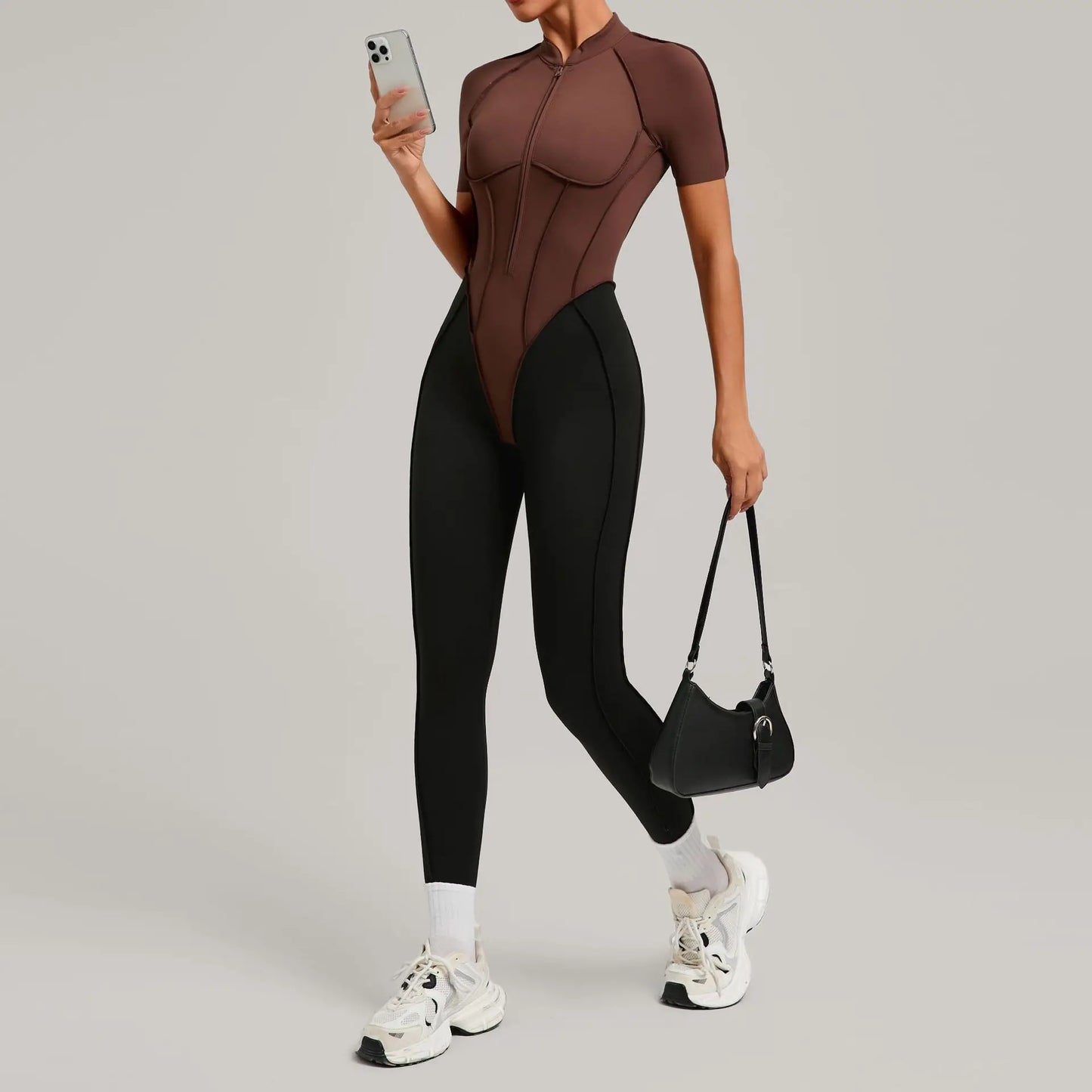 Pad Zipper Yoga Set Sports Fitness Hollow Back Skinny Women One-Piece Jumpsuits Workout Legging Clothing Gym Bodysuit  XP83