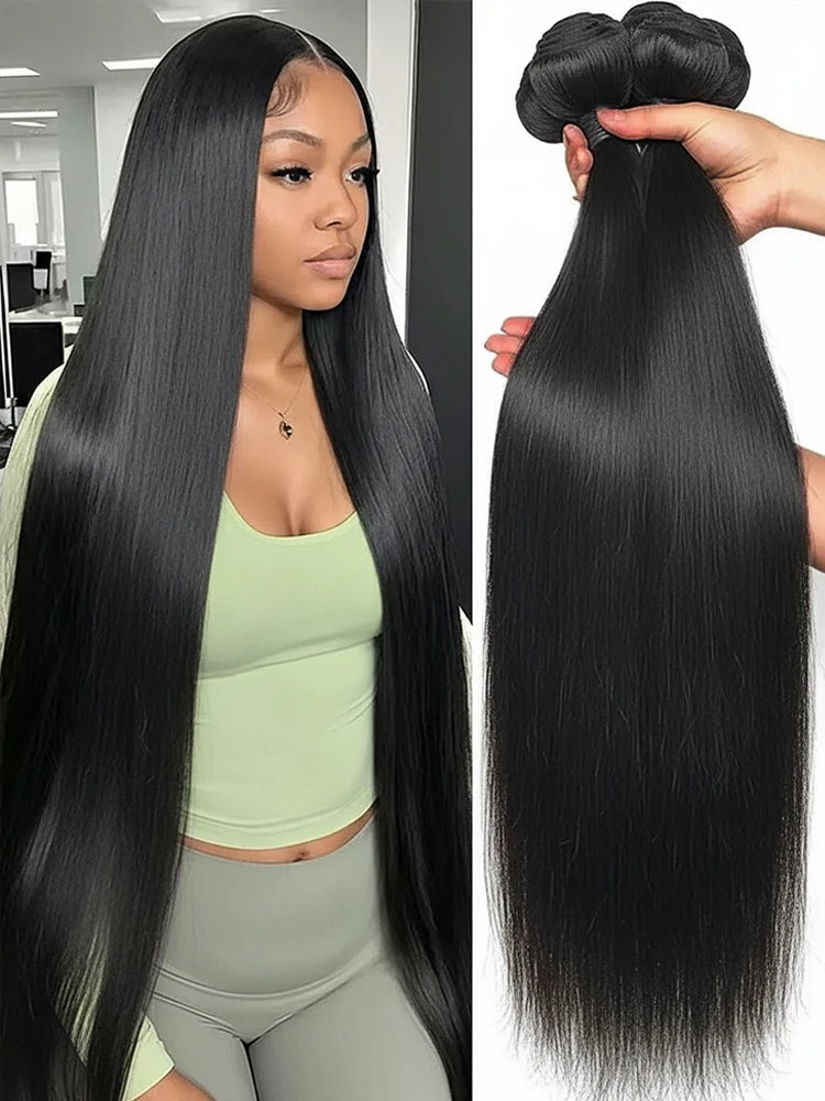 100% Human Hair 36 40 Inch Bone Straight Raw Hair Human Hair Bundles Extensions 3 4 Bundle Black Brazilian Remy  Weave  Bundles