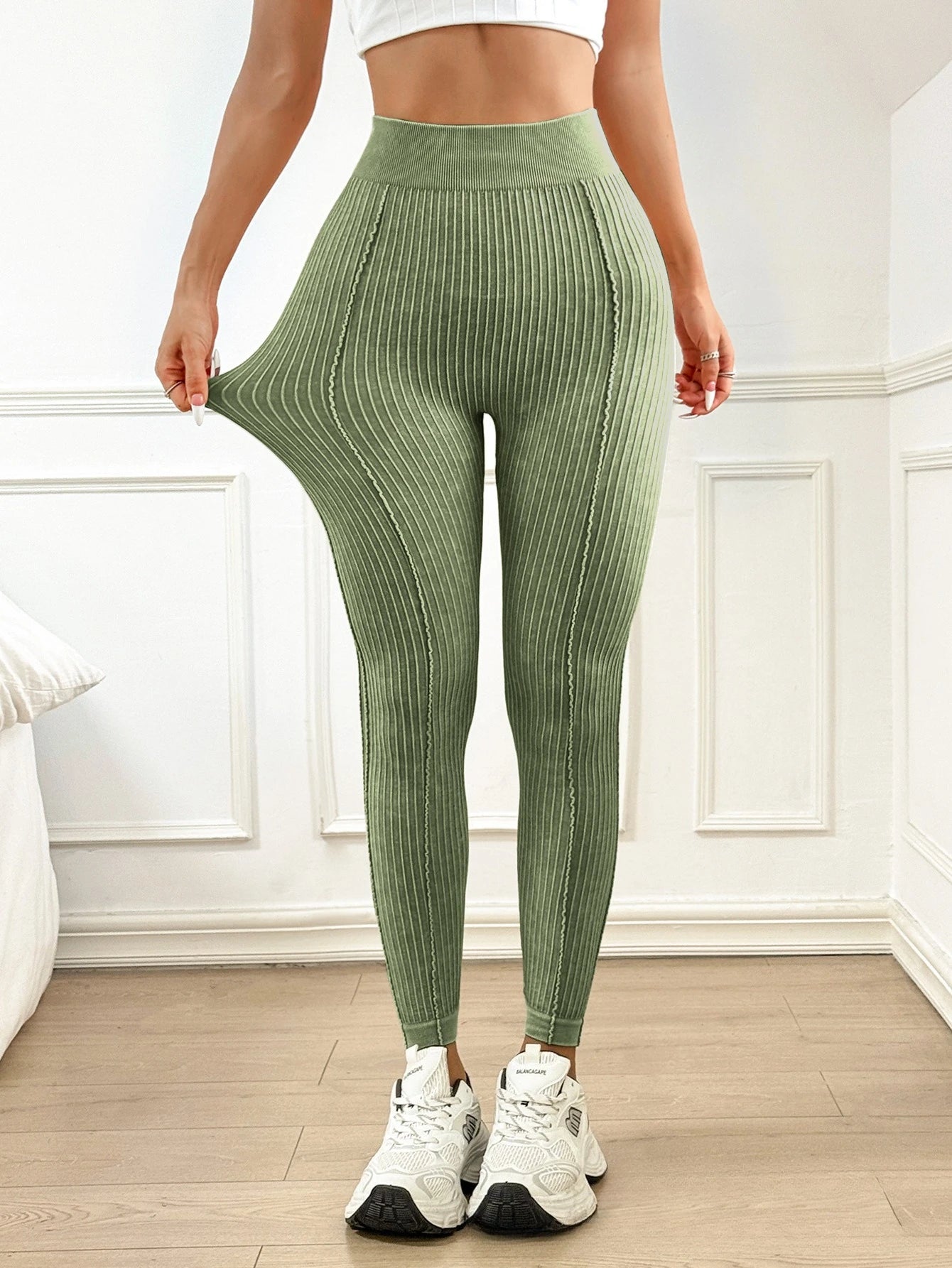 Sand Washed Ribbed High Waisted Yoga V Shaped Waistband Workout Pants