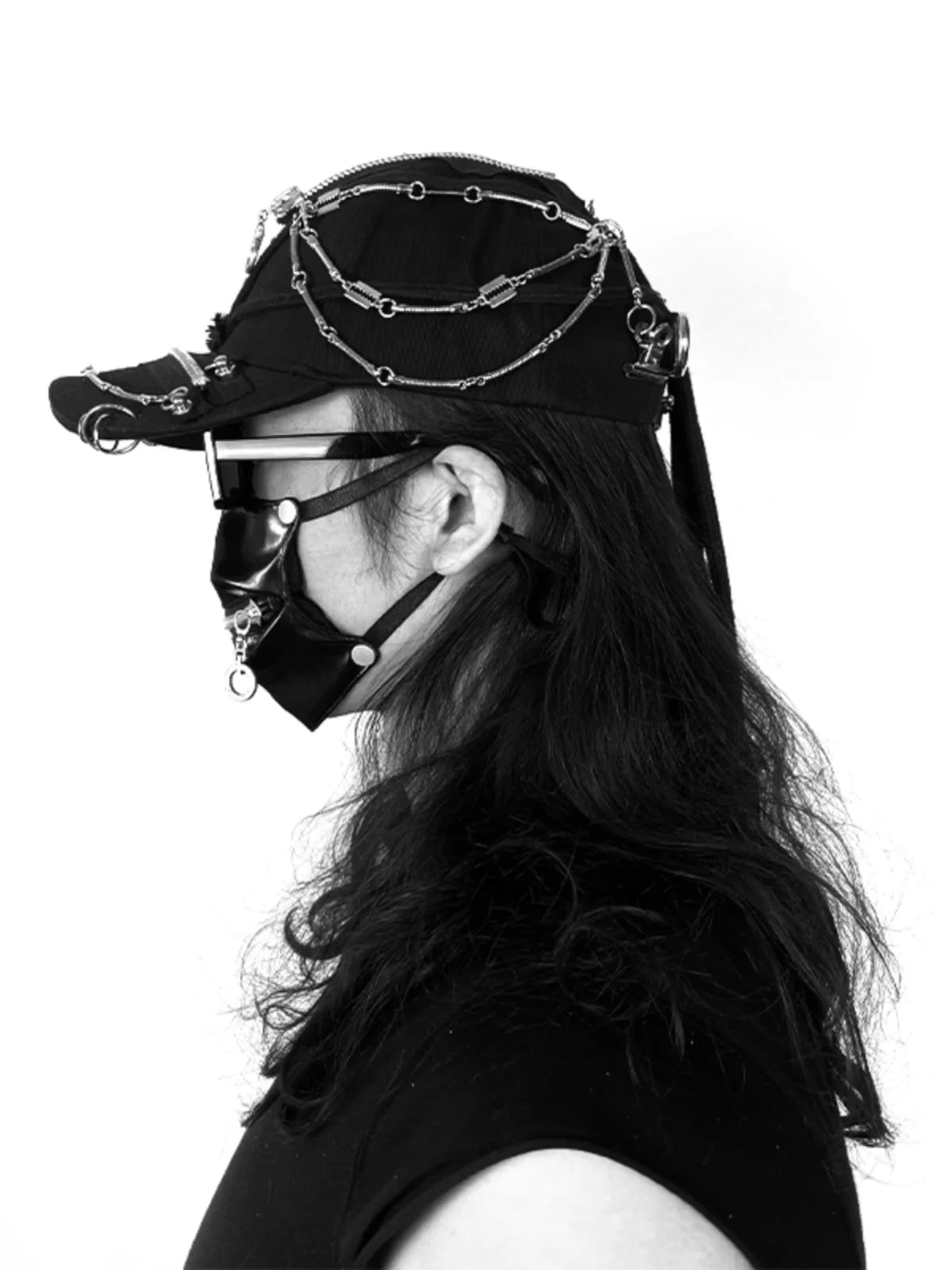 Trendy Dark Avant-Garde Style Techwear Handmade Heavy Metal Punk Dreadlocks Black Peaked Cap Hat High Quality