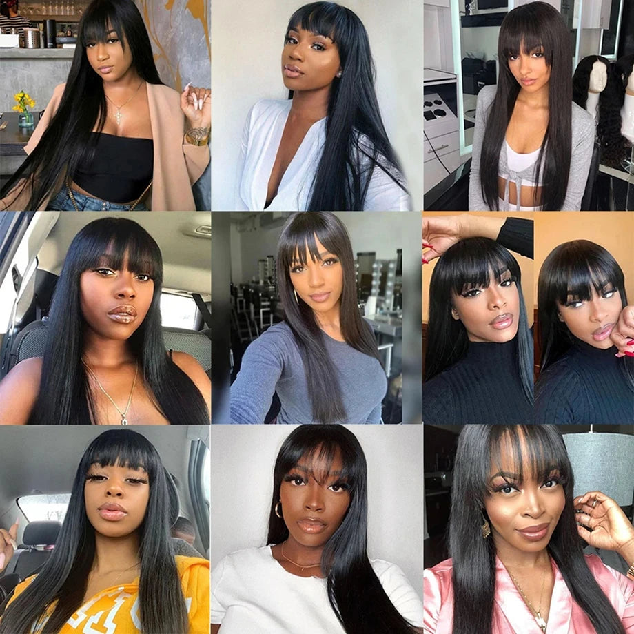 Silkwave Bone Straight Human Hair With Bangs 3x1 Lace Middle Part Wig Brazilian 30 32 Inch