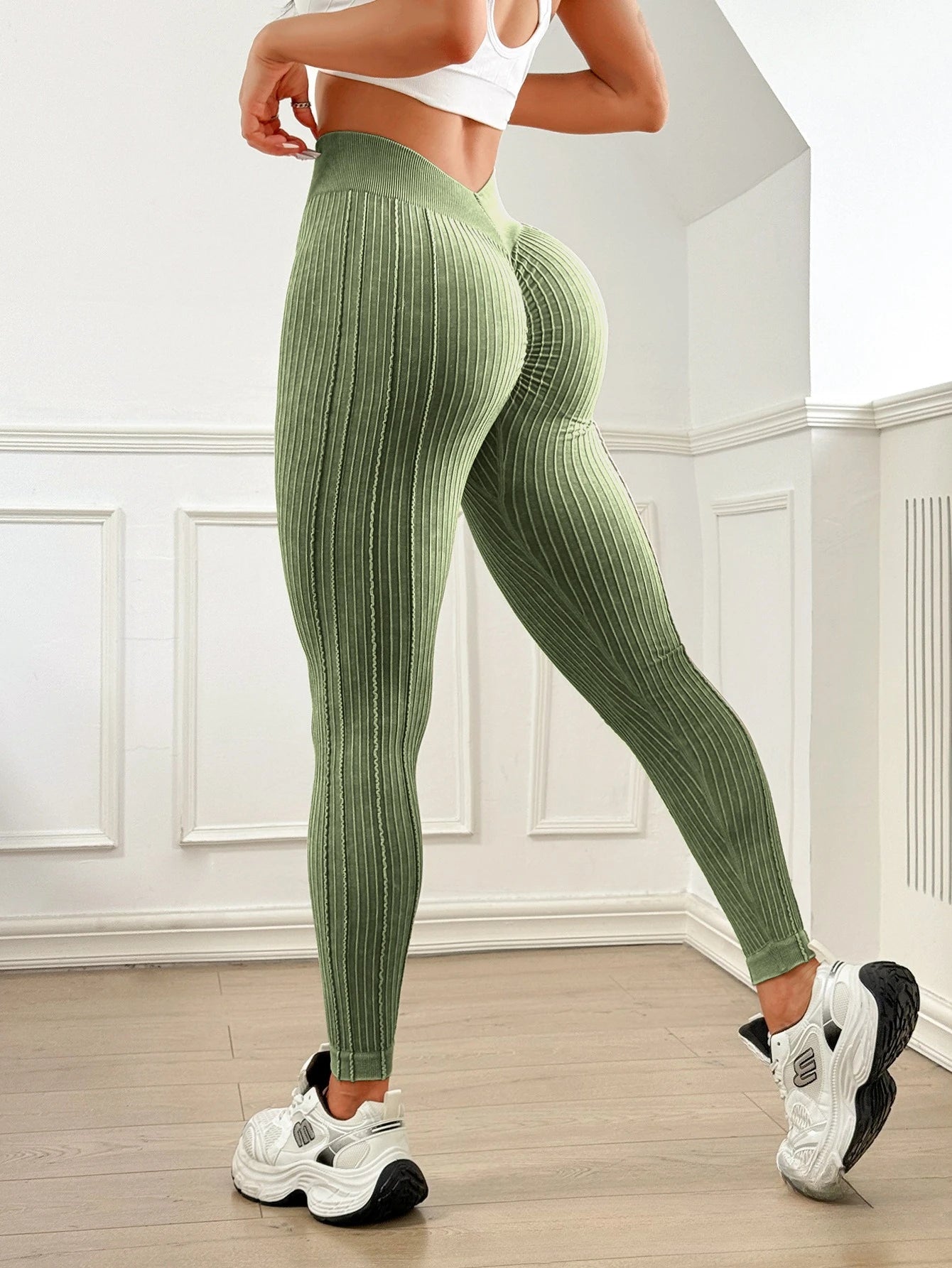 Sand Washed Ribbed High Waisted Yoga V Shaped Waistband Workout Pants