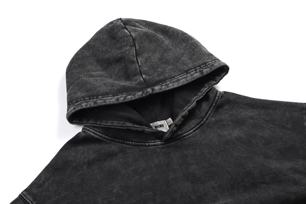 100% Cotton Men's Clothing Vintage Black Acid Wash Hoodies Men Women Oversized Hip Hop Sweatshirts Casual Pullover Y2K Clothes