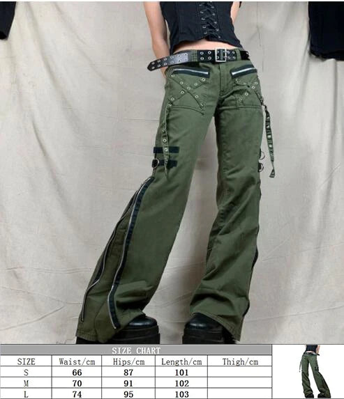 Punk Dark Alt Jeans Women Bandage Denim Pants 90s Gothic Emo Cargo Pants Fairycore Jogger Cyber Y2k Trousers Baggy Jean Techwear