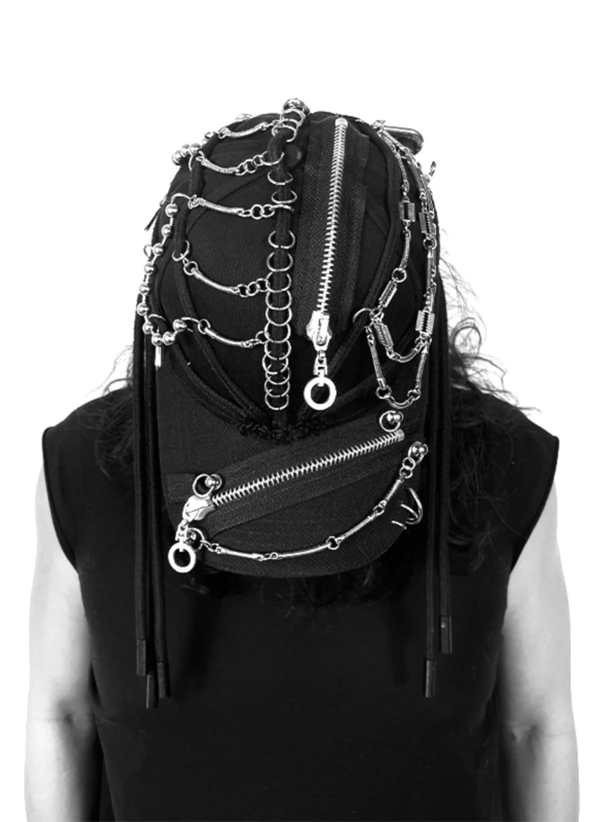 Trendy Dark Avant-Garde Style Techwear Handmade Heavy Metal Punk Dreadlocks Black Peaked Cap Hat High Quality