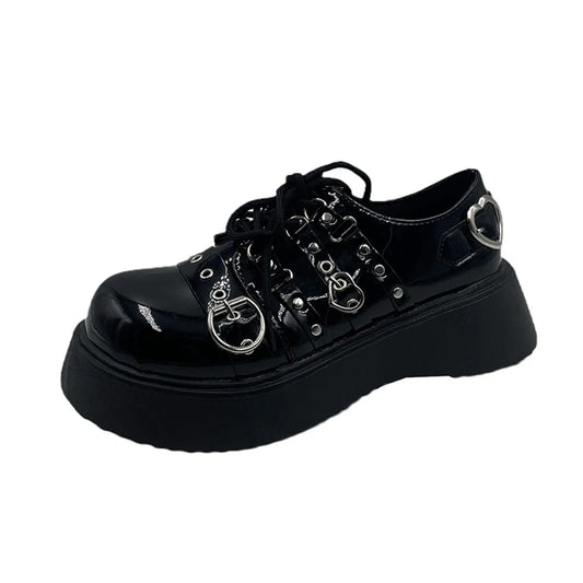 Goth Japanese Lolita Big Toe Shoes Jk Uniform Girl Punk Rivet Women Autumn Gothic Lace Up Sweet Cool Hot Girls Cosplay Platform