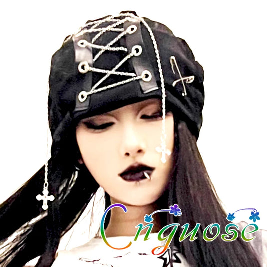 2024 Y2K DIY Subculture Original Design Chain hat Womens Punk style Hat Without Brim