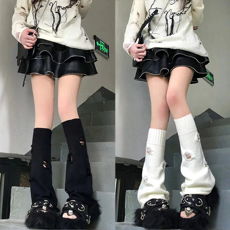 Gothic Women's Hole Leg Warmers Lolita Y2k Girls Long Socks Knitted Leggings Japanese Sweets Kawaii Arm Ankle Warmers Foot Cover