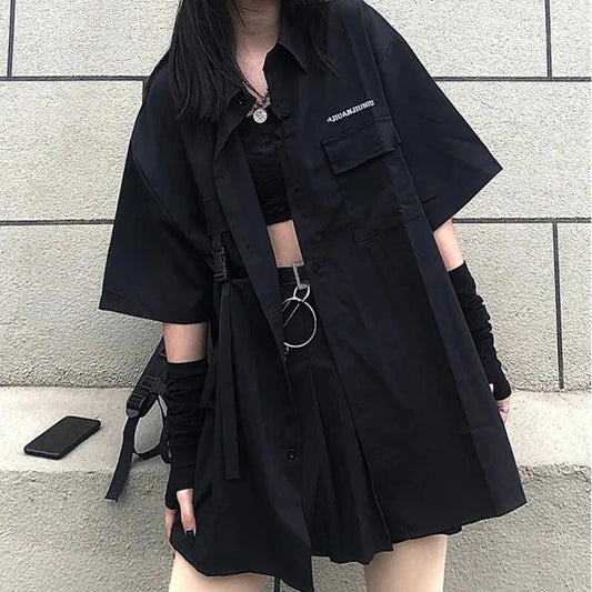 Y2K Gothic Shirt Set Skirt Women Emo Scene Harajuku Grunge Clothes Egirl Techwear Skirt BF Top Aesthetic Jupe Femme Mall Goth